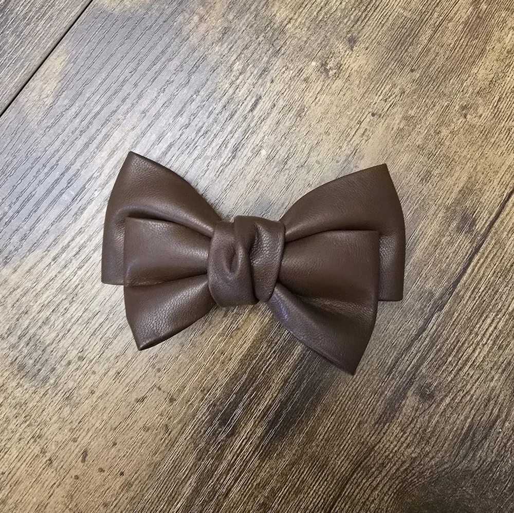 Brown Faux Leather Medium Size Bow Hair Clip